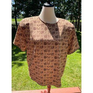Rena Rowan For Saville Lexington Brown & Tan Patterned Top Size 16W 100% Polyest